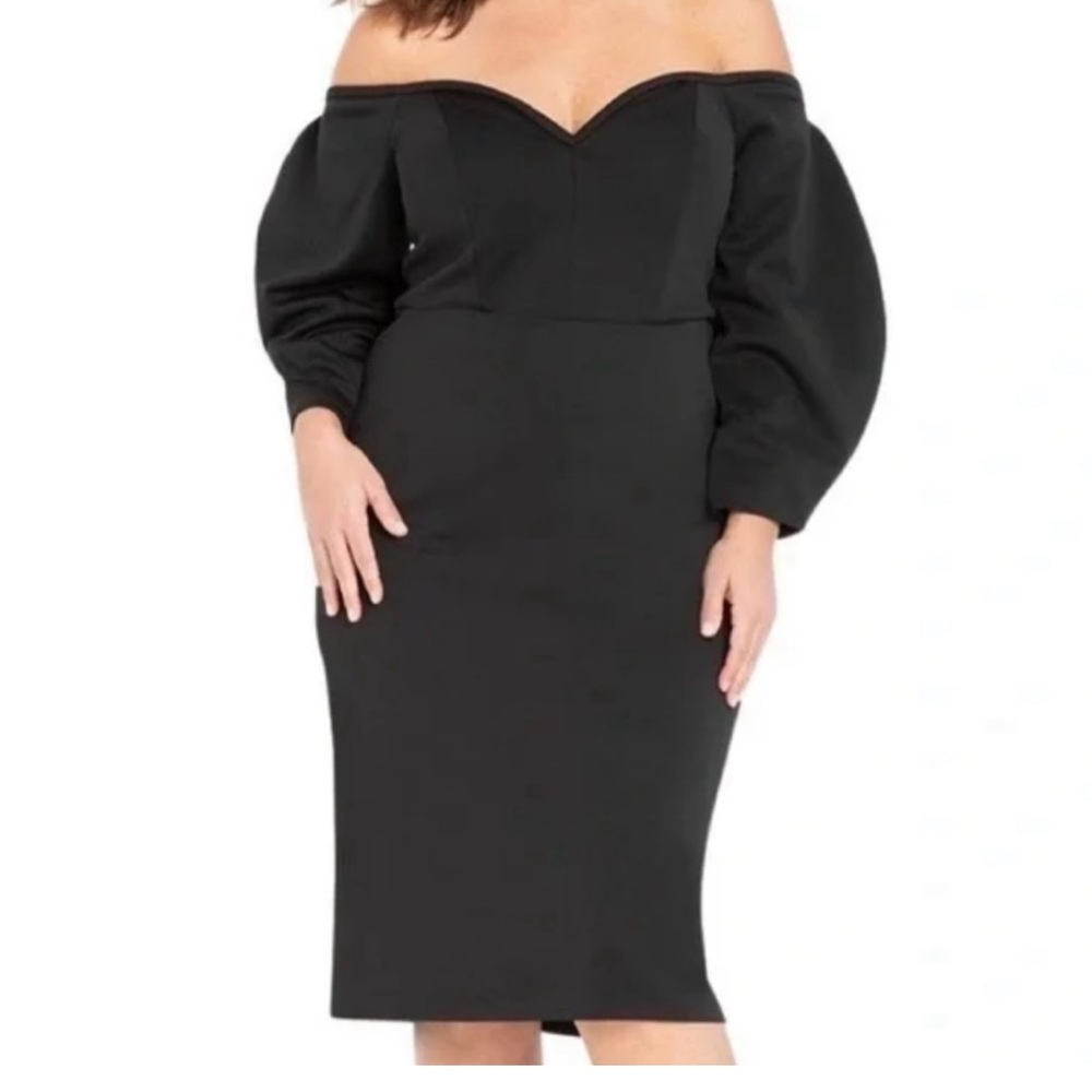 NWT! Black off the shoulder scuba dress sweetheart puff sleeve ELOQUII size 22